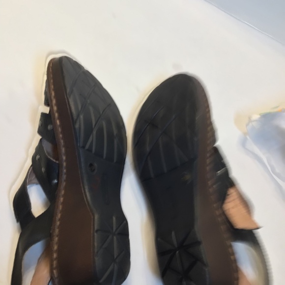 Nurture Black Leather Wedge Sandals Studded Shoes - Picture 11 of 11